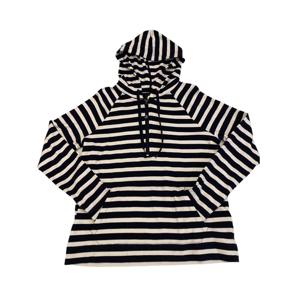 Jones New‎ York Sport Navy White Striped Quarter Zip Hoodie Womens Medium Cotton